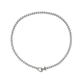 Buy rhodium 925 Italian Silver Necklace, Horseshoe Leaf Link, Cubic Zirconia, 43cm