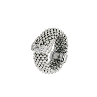 Buy rhodium 925 Italian Silver Ring, Dewdrop, Buckle, Cubic Zirconia