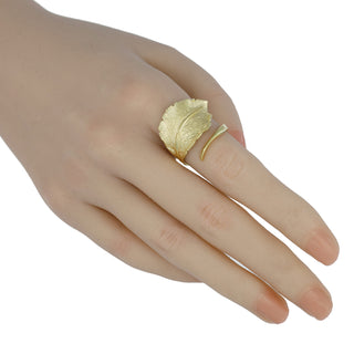 925 Italian Silver Ring, Leaf, Stardust, Open Shank