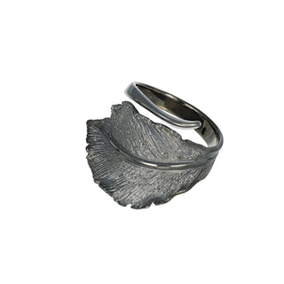 Buy ruthenium 925 Italian Silver Ring, Leaf, Stardust, Open Shank