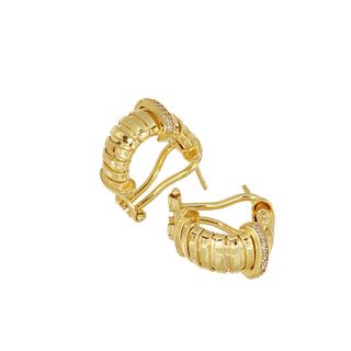 Buy gold 925 Italian Silver Earring, Tubogas Hoop, 7mm, Cubic Zirconia, Omega Clip