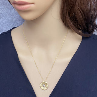 925 Italian Silver Necklace, Daisy Pendant, Small, Stardust Diamond Cut, 41cm, Gold+ Rhodium Plated