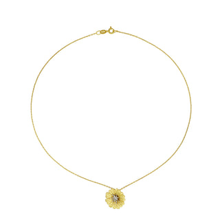 925 Italian Silver Necklace, Daisy Pendant, Small, Stardust Diamond Cut, 41cm, Gold+ Rhodium Plated