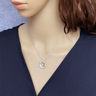 925 Italian Silver Necklace, Daisy Pendant, Small, Stardust Diamond Cut, 41cm, Rhodium+Gold Plated