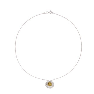 925 Italian Silver Necklace, Daisy Pendant, Small, Stardust Diamond Cut, 41cm, Rhodium+Gold Plated