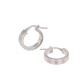 Buy rhodium 925 Italian Silver Earring, Greek Pattern Hoop, Rectangular Tube