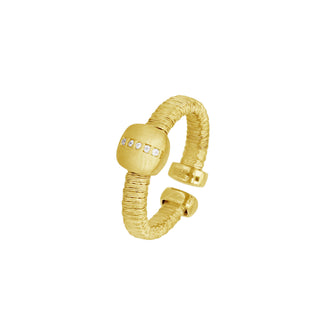 925 Italian Silver Ring, Spiral, Matte Square, Cubic Zirconia, Adjustable