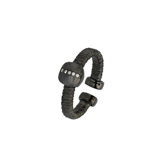 Buy ruthenium 925 Italian Silver Ring, Spiral, Matte Square, Cubic Zirconia, Adjustable