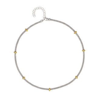 Buy rhodium-gold 925 Italian Silver Necklace, Popcorn, 3mm Round, Donut Station, 40+5cm