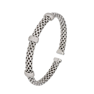 Buy rhodium 925 Italian Silver Bangle, Popcorn, 7mm, Flat Cubic Zirconia  x3 (M)