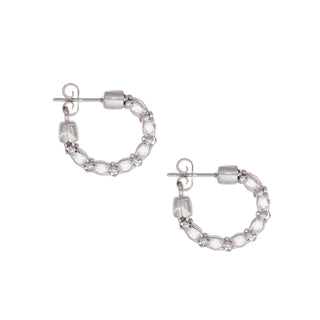 Buy rhodium 925 Italian Silver Earring, Monalisa Hoop, 20mm, 3.5mm, White Cubic Zirconia