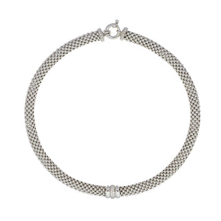 Buy rhodium 925 Italian Silver Necklace, Popcorn, 9mm Round, Central Element Cubic Zirconia, 43cm