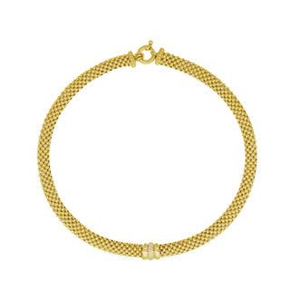 925 Italian Silver Necklace, Popcorn, 9mm Round, Central Element Cubic Zirconia, 43cm