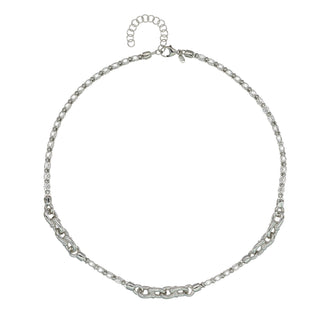 Buy rhodium 925 Italian Silver Necklace, U Ball Link+Monalisa, 3.3mm, Cubic Zirconia, 43+5cm