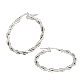Buy rhodium 925 Italian Silver Earring, Hoop, Plain+Diamond Cut, 1.5mmx2, Twist Wire
