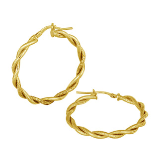 Buy gold 925 Italian Silver Earring, Hoop, Plain+Diamond Cut, 1.5mmx2, Twist Wire
