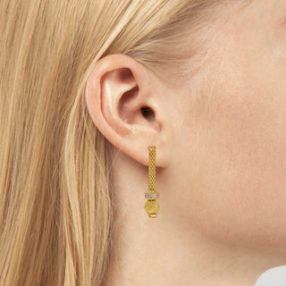 925 Italian Silver Earrings, Dewdrop, Swirl Bead + Cubic Zirconia Roundel, Gold Plated