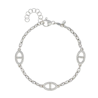 Buy rhodium 925 Italian Silver Bracelet, Marina Links, Anchor, 3 x Two Side Cubic Zirconia, 17+3cm