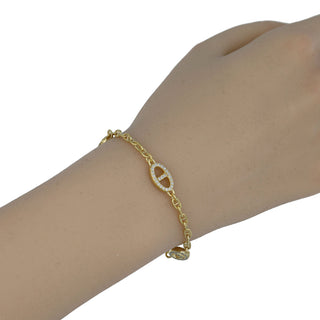 925 Italian Silver Bracelet, Marina Links, Anchor, 3 x Two Side Cubic Zirconia, 17+3cm