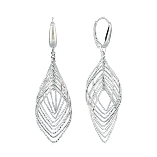 Buy rhodium 925 Italian Silver Earrings, Helix, Leaf, Shiny + Diamond Cut Alternate, Leverback
