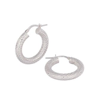 Buy rhodium 925 Italian Silver Earrings, Hoop, Meshed Tube, Twisted, 4mm Round