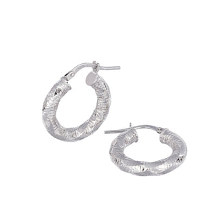 Buy rhodium 925 Italian Silver Earrings, Hexagon Tube, Twisted, Disco Diamond Cut, 20mm