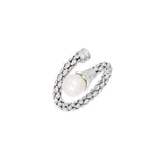 Buy rhodium 925 Italian Silver Ring, Popcorn, 3mm, Pearl Flower