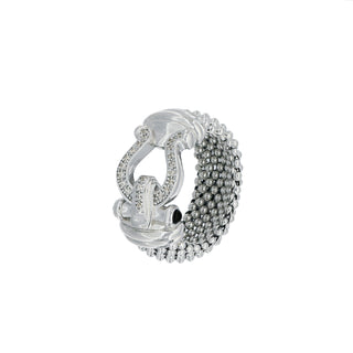 Buy rhodium 925 Italian Silver Ring, Popcorn, 9 mm, Horseshoe, Cubic Zirconia