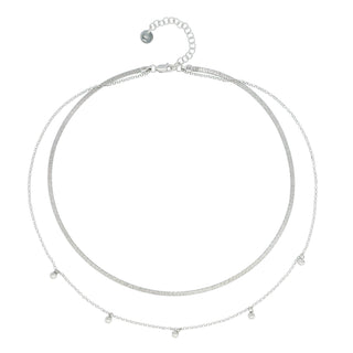 Buy rhodium 925 Italian Silver Necklace, Flat, Stripe, 2.5mm, Beaded Rolo, 40+5cm