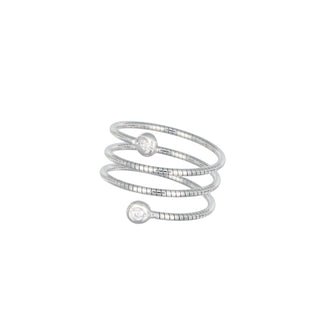 Buy rhodium 925 Italian Silver Ring, Round Wire, 1.3mm, Spiral Cubic Zirconia x2