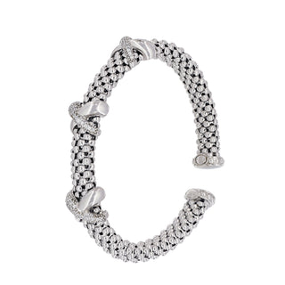 Buy rhodium 925 Italian Silver Bangle, Popcorn, 9mm, Cubic Zirconia Cross X3(M)