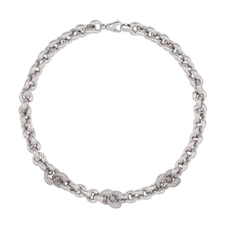 Buy rhodium 925 ltalian Silver Necklace, Heart Link, 10mm, Cubic Zirconia Link, 43cm