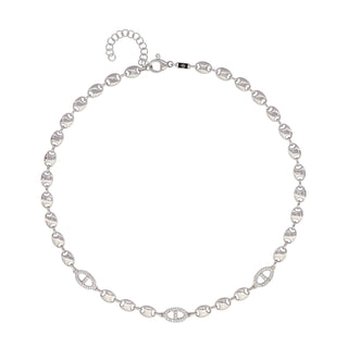 Buy rhodium 925 Italian Silver Necklace, 6mm, Hollow Marina, Element X3, Cubic Zirconia, 40 +5cm