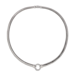 Buy rhodium 925 ltalian Silver Necklace, Tubogas, 6mm,  Cubic Zirconia Ring, 43cm