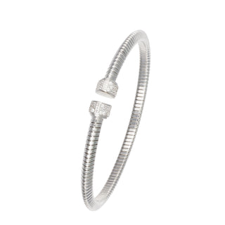 Buy rhodium 925 Italian Silver Bangle, Tubogas, Triangle, 4mm, Cubic Zirconia Cap (M)