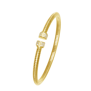 925 Italian Silver Bangle, Tubogas, Triangle, 4mm, Cubic Zirconia Cap (M)