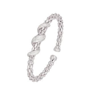 Buy rhodium 925 Italian Silver Bangle, Rhombus Popcorn, 6mm, Wavy, Cubic Zirconia