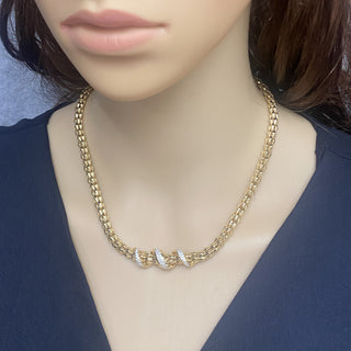 925 Italian Silver Necklace, Rhombus Popcorn, 6mm, Wavy, Cubic Zirconia, 43cm