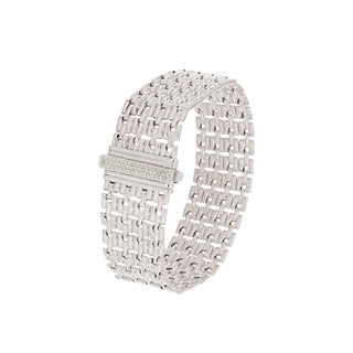 Buy rhodium 925 Italian Silver Bracelet, Watchband, x4, 20mm, Cubic Zirconia Clasp, 18.5cm