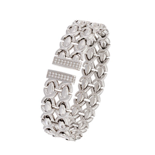 Buy rhodium 925 Italian Silver Bangle, X-Link x2, 16mm, Cubic Zirconia Cap (M)