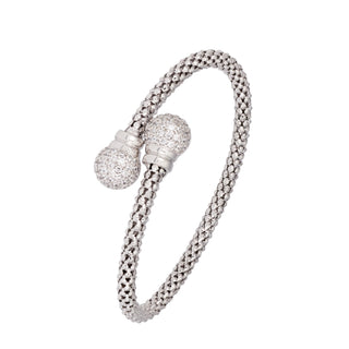 Buy rhodium 925 Italian Silver Bangle, Popcorn, 4mm, Cubic Zirconia Sphere x2