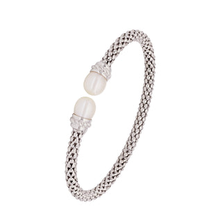 Buy rhodium 925 Italian Silver Bangle, Popcorn, 4mm, Pearl (M)