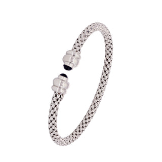 Buy rhodium-plated-blue-stone 925 Italian Silver Bangle, Flat Popcorn, 4mm, Button Cap, Open
