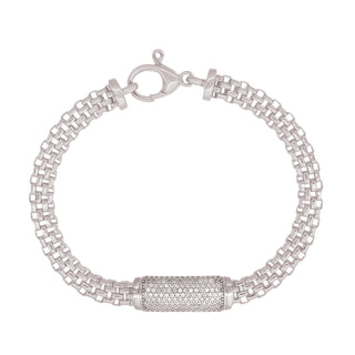Buy rhodium 925 Italian Silver Bracelet, Flat Popcorn, Cubic Zirconia Bar, 19.5cm
