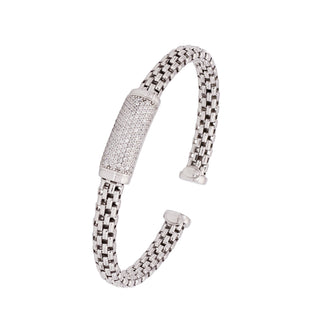 Buy rhodium 925 Italian Silver Bangle, Flat Popcorn, 6.5mm, Cubic Zirconia Bar