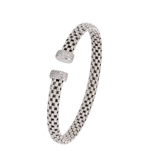 Buy rhodium 925 Italian Silver Bangle, Flat Popcorn, 6.5mm, Cubic Zirconia Cap