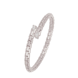 Buy rhodium 925 Italian Silver Bangle, Box, 6mm, Cubic Zirconia End, Open Spiral