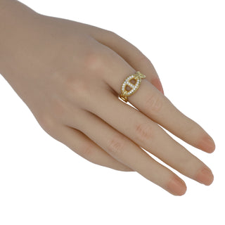 925 Italian Silver Ring, Marina, 5-10 mm, Cubic Zirconia, US7,  Gold + Rhodium