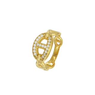 925 Italian Silver Ring, Marina, 5-10 mm, Cubic Zirconia, US7,  Gold + Rhodium