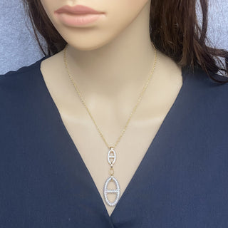 925 Italian Silver Necklace, Marina Element, Pendant x2, Cubic Zirconia, 42+5cm